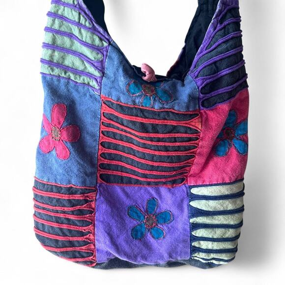 Unique multi coloured patchwork shoulder bag Boho Hippie Floral Quilt - Picture 1 of 3